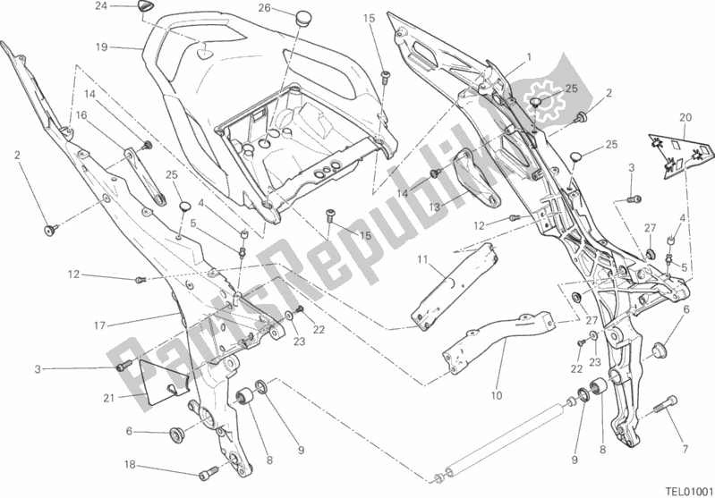 All parts for the Rear Frame Comp. Of the Ducati Multistrada 1200 S Touring Brasil 2017